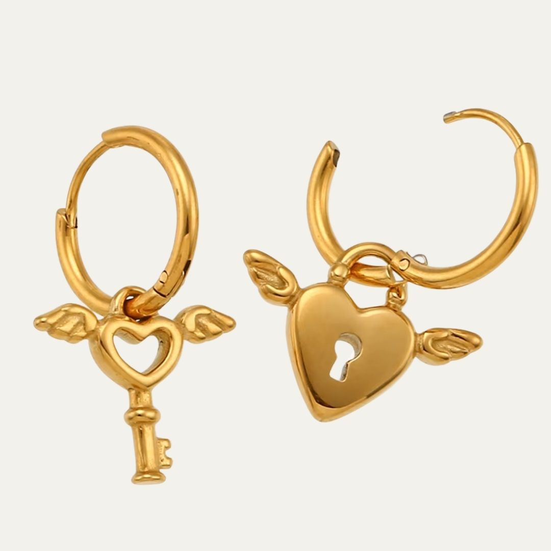 Key Heart Hoop Earrings