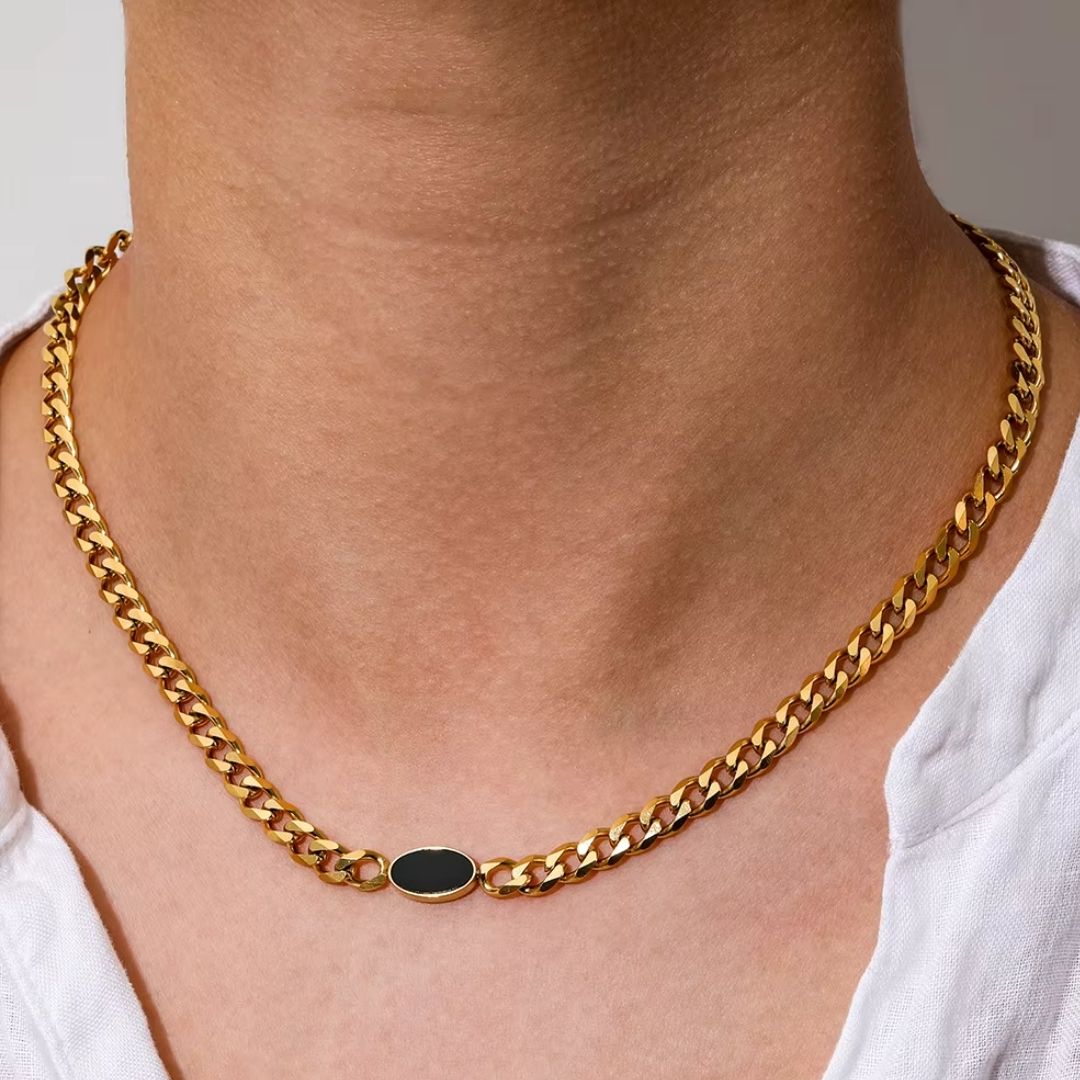 Black Stone Chain Necklace